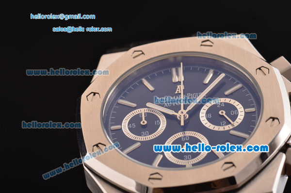 Audemars Piguet Royal Oak Chrono Japanese Miyota OS20 Quartz Stainless Steel Case with Black Leather Strap and Blue Dial - Click Image to Close